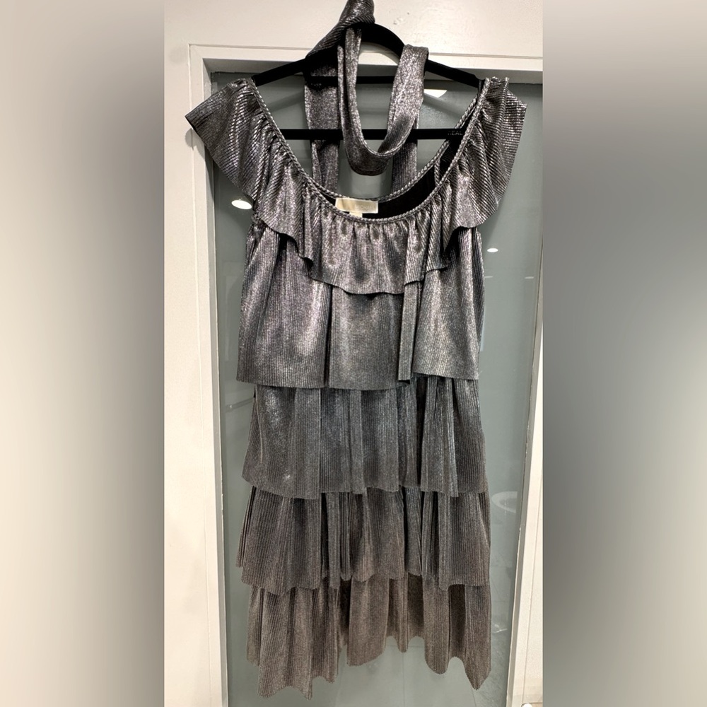 Michael Kors Metallic Silver Ruffled Dress